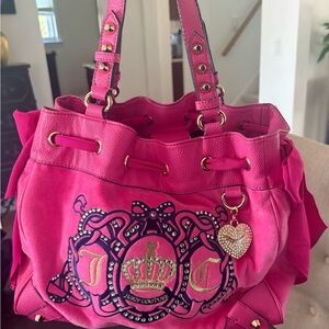 Vintage Juicy Couture OG Crest Hot Pink Velour Double Bow Daydreamer